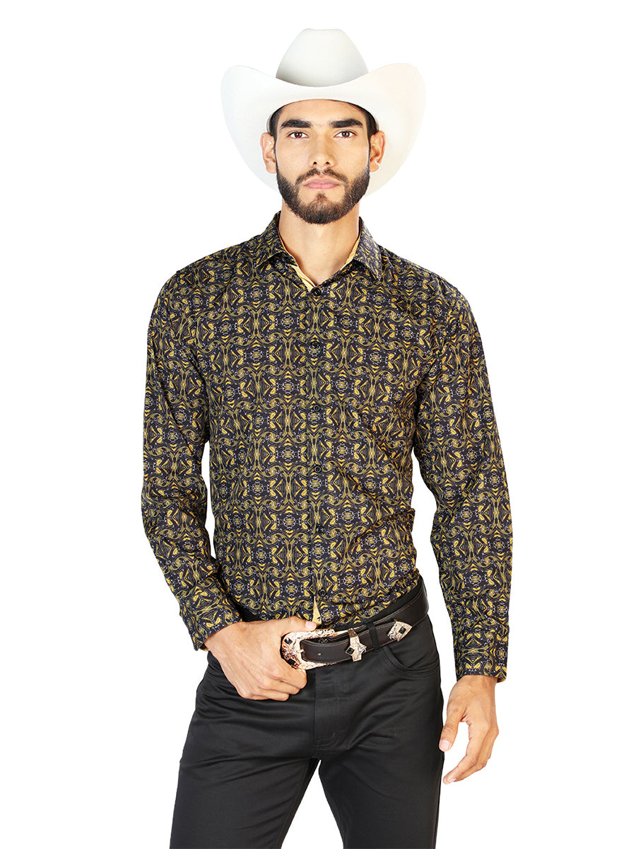 Negro y Dorado Manga Larga Casual Manga Larga Camisa 126273