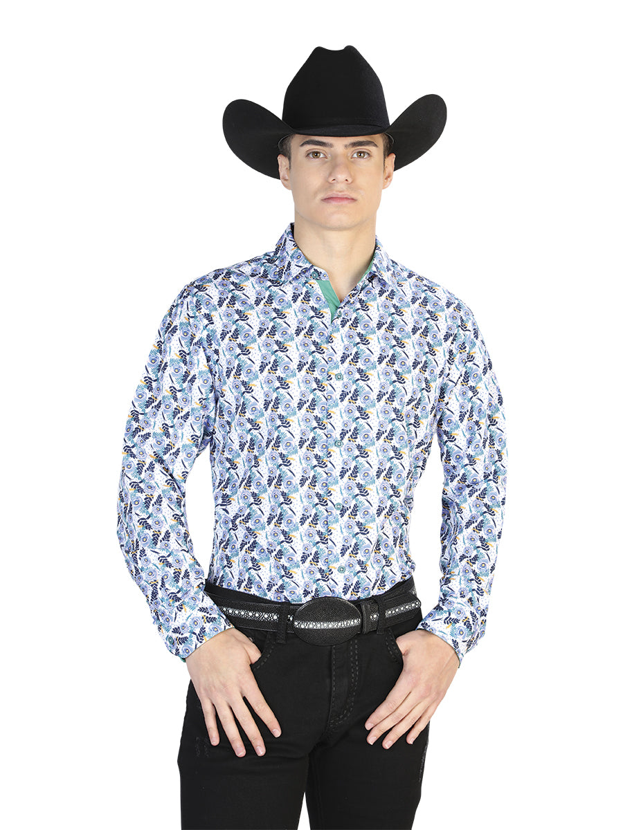 Azul y Blanco Casual Manga Larga Camisa 126274