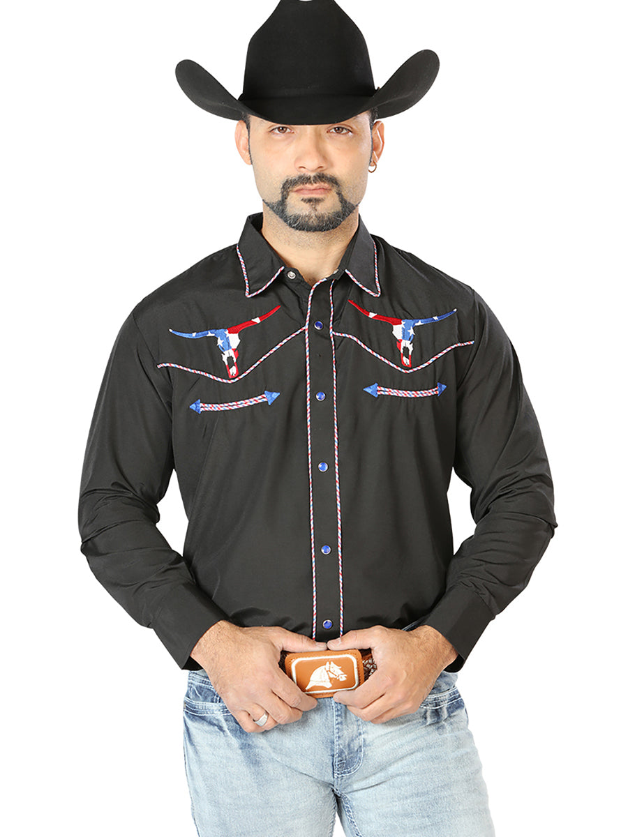 el Señor de los Cielos Bordado Camisa Negro 126671
