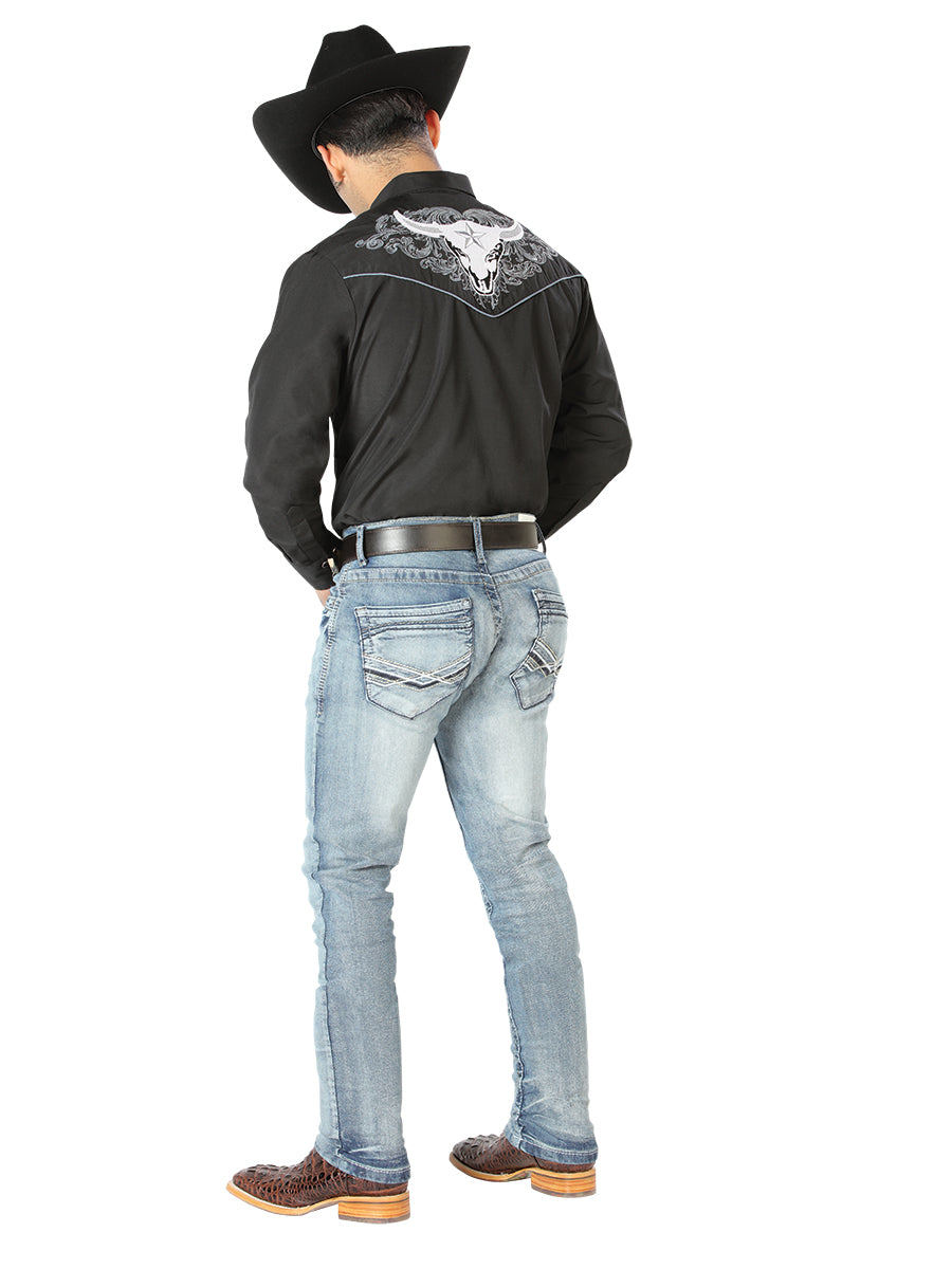Camisa Vaquera Manga Larga El Señor De Los Cielos No.4 65% Poliéster 35% Algodón Negro 126676