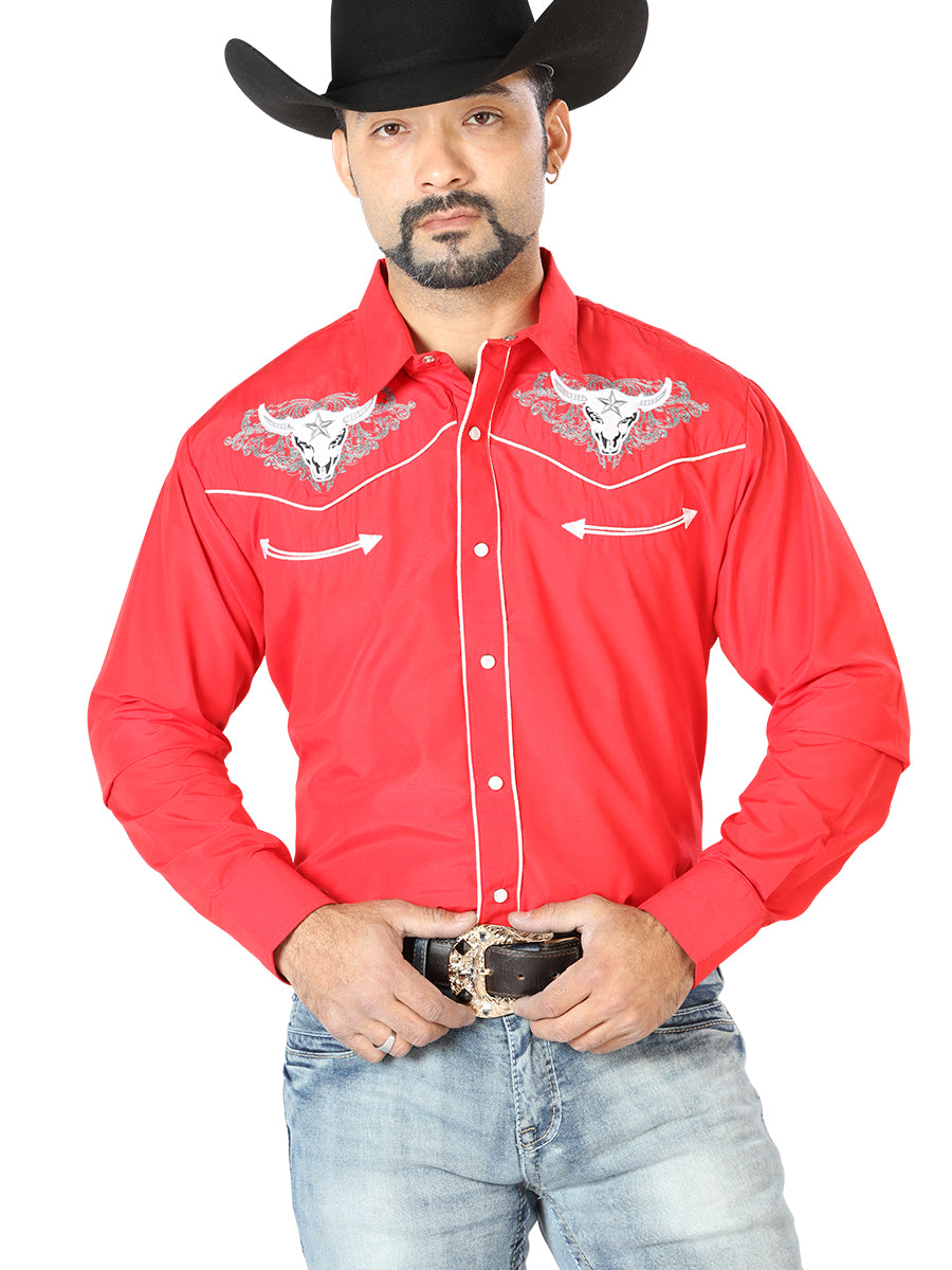 Camisa Vaquera Manga Larga El Señor De Los Cielos No.4 65% Poliéster 35% Algodón Rojo 126678