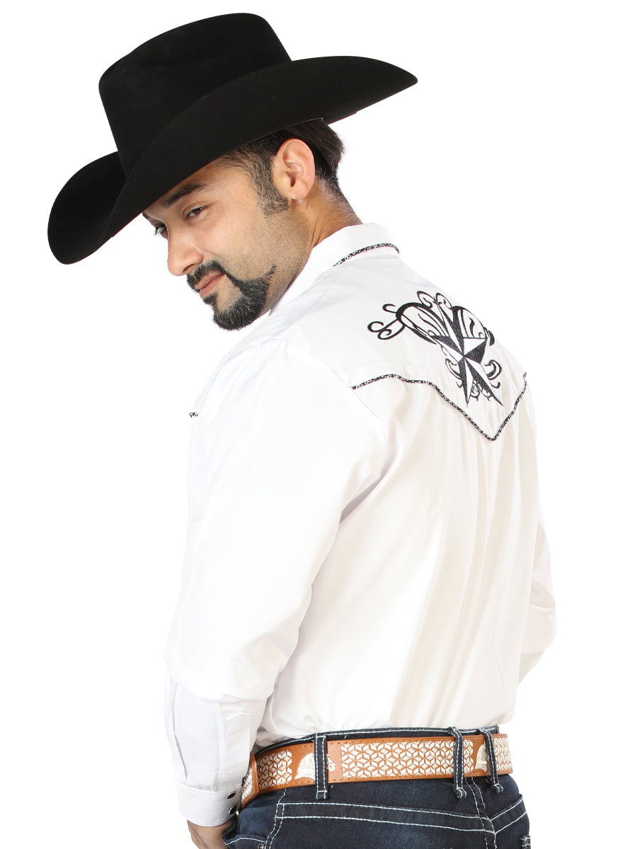 el General Bordado Vaquero Camisa Blanco/negro 126683