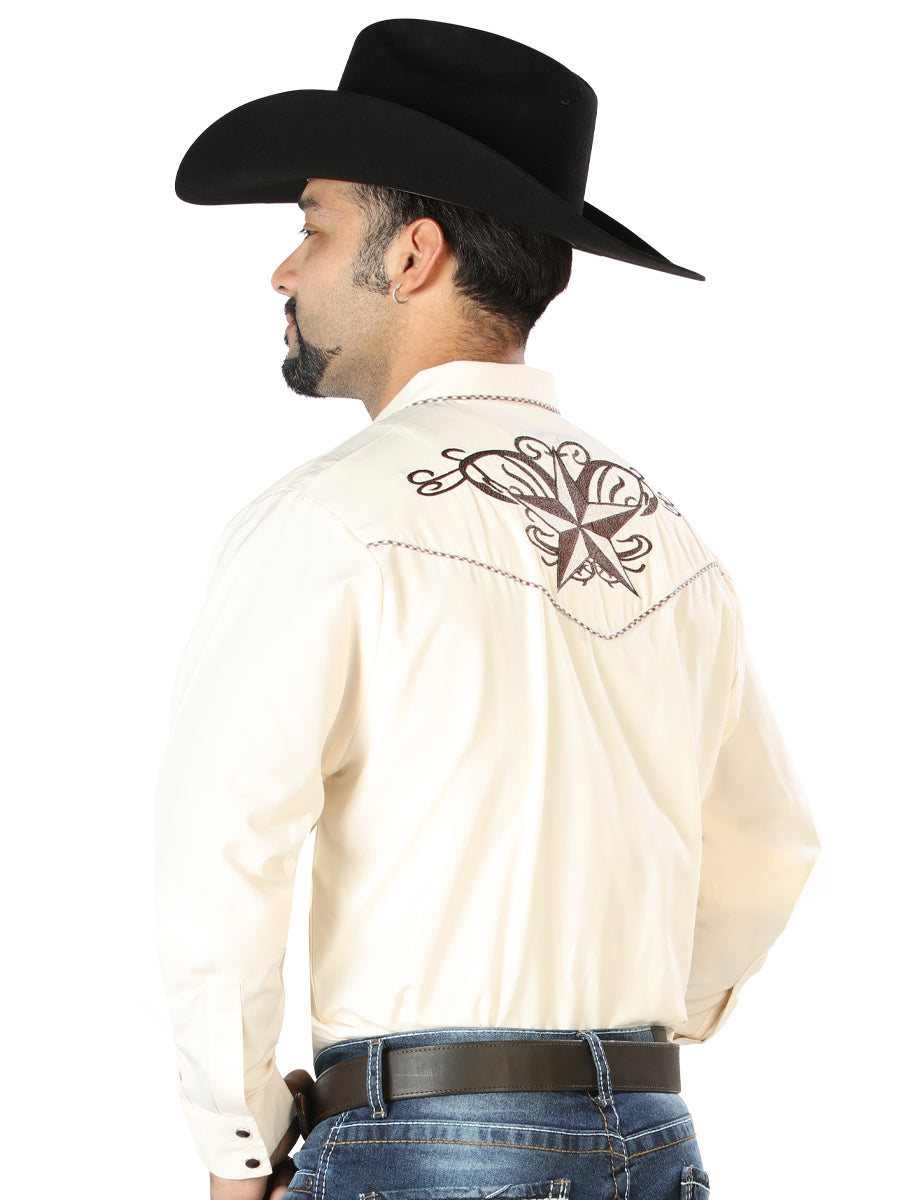 el General Bordado Vaquero Camisa Beige/negro 126684