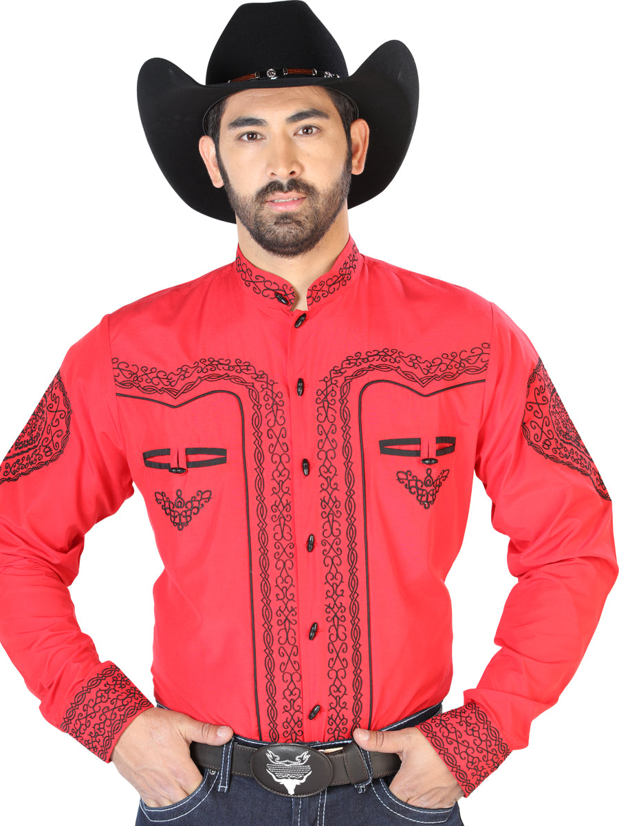 Camisa Charra L/ Manga El Señor De Los Cielos No.9 65% Poliéster 35% Algodón Rojo 126689
