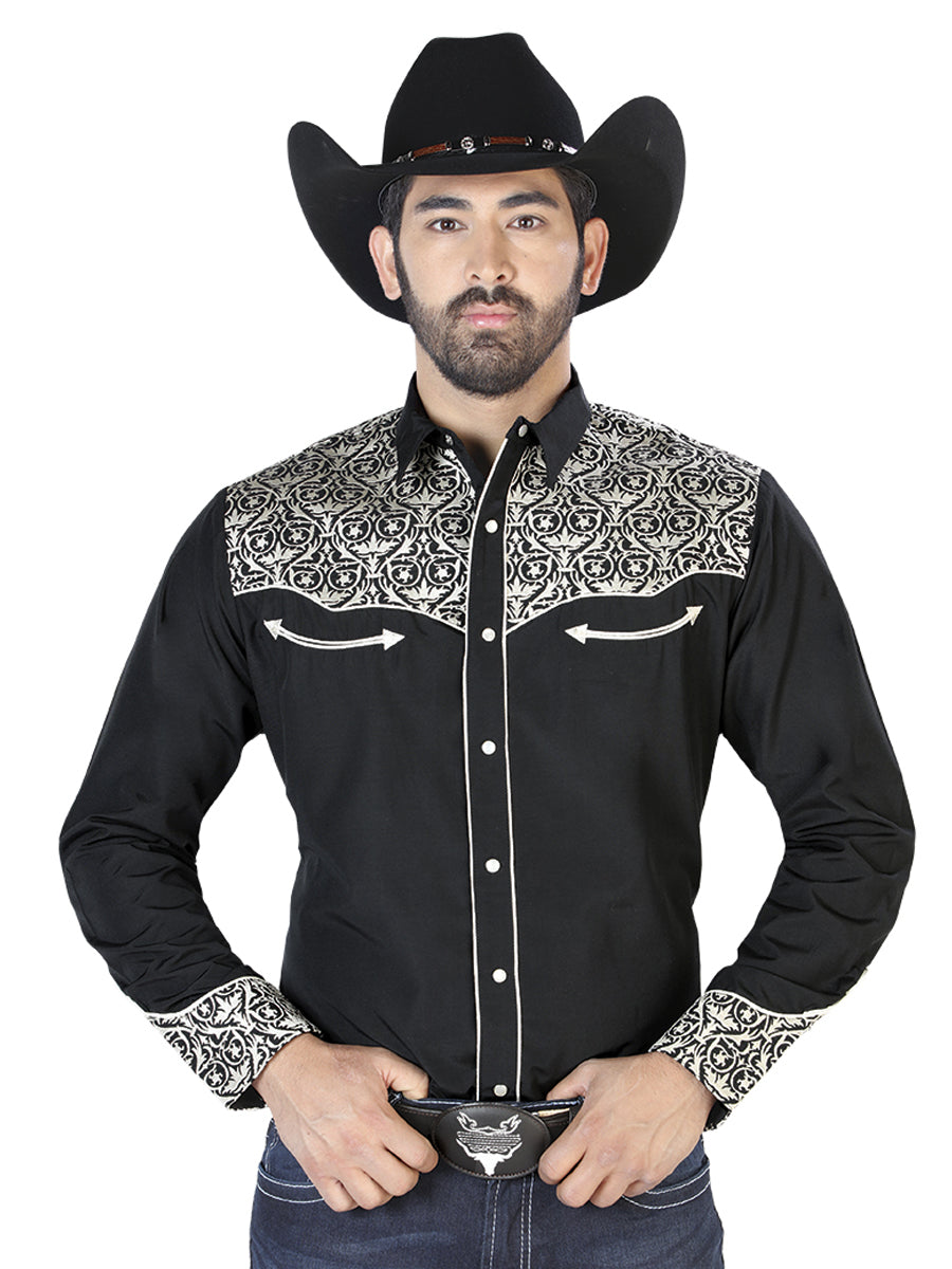 el Señor de los Cielos Bordado Camisa Negro/beige 126704
