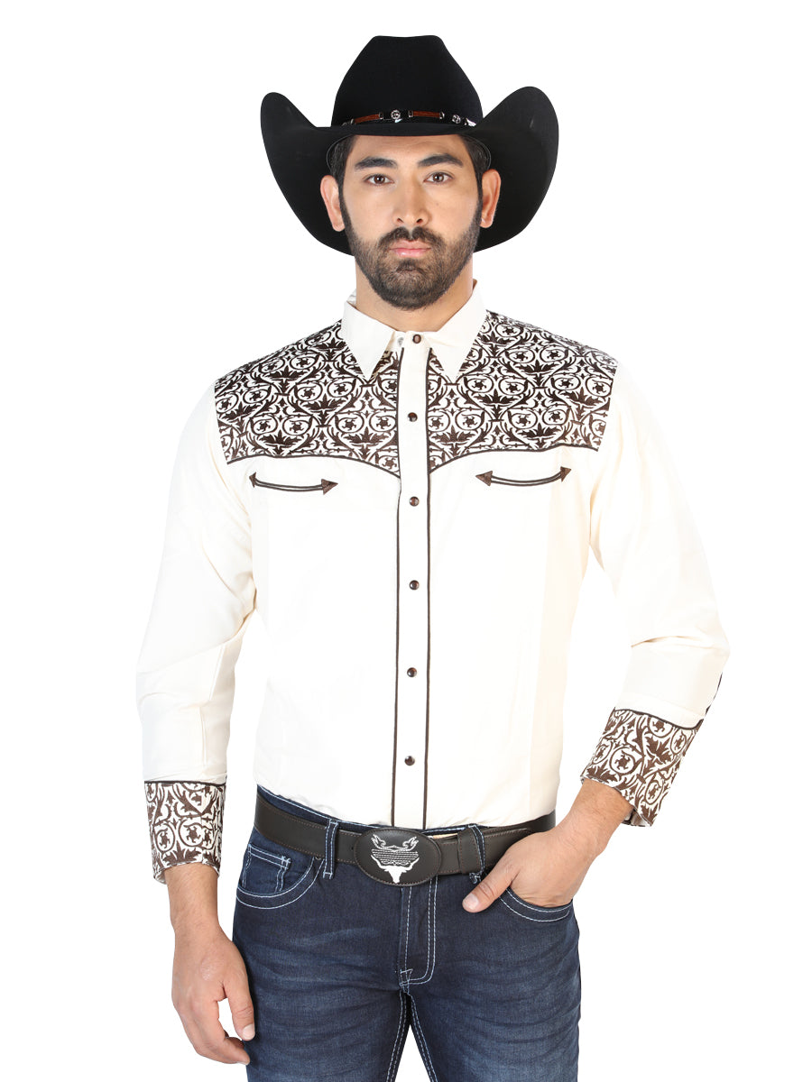 Cowboy Camisa L/ Manga El Señor De Los Cielos No.14 65% Poliéster 35%cotton Beige 126706