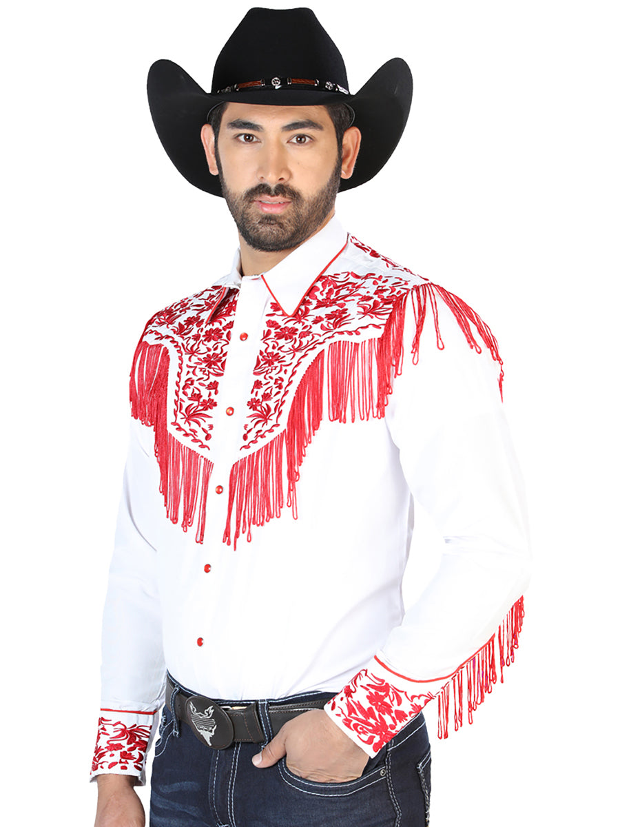 el Señor de los Cielos Bordado Camisa Blanco/rojo 126708