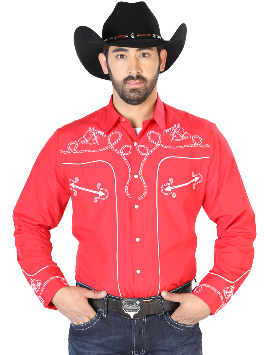 Camisa Vaquera L/ Manga El Señor De Los Cielos No.17 65% Poliéster 35% Algodón Rojo 126716