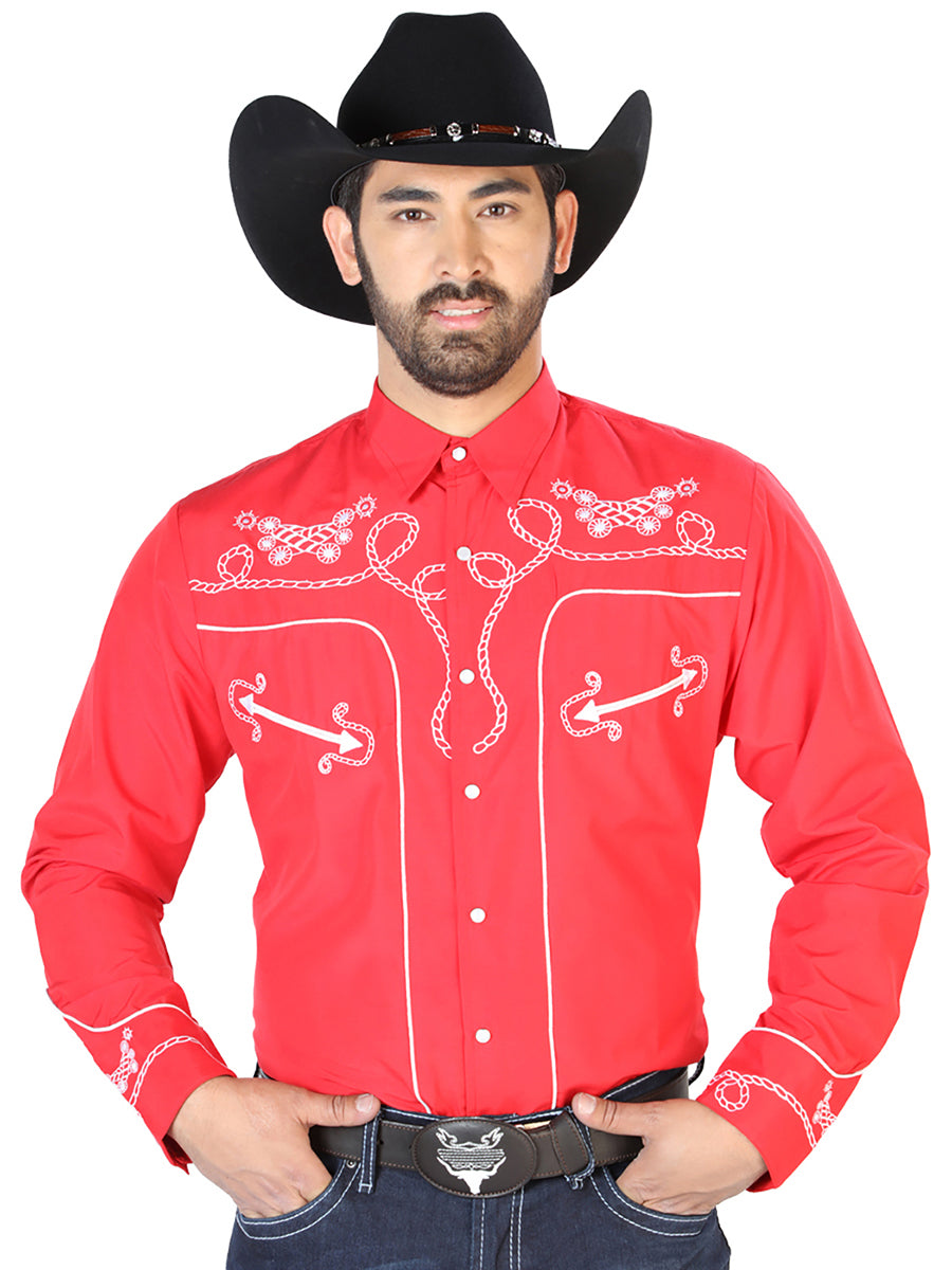 Camisa Vaquera Manga Larga El Señor De Los Cielos No.18 65% Poliéster 35% Algodón Rojo 126719