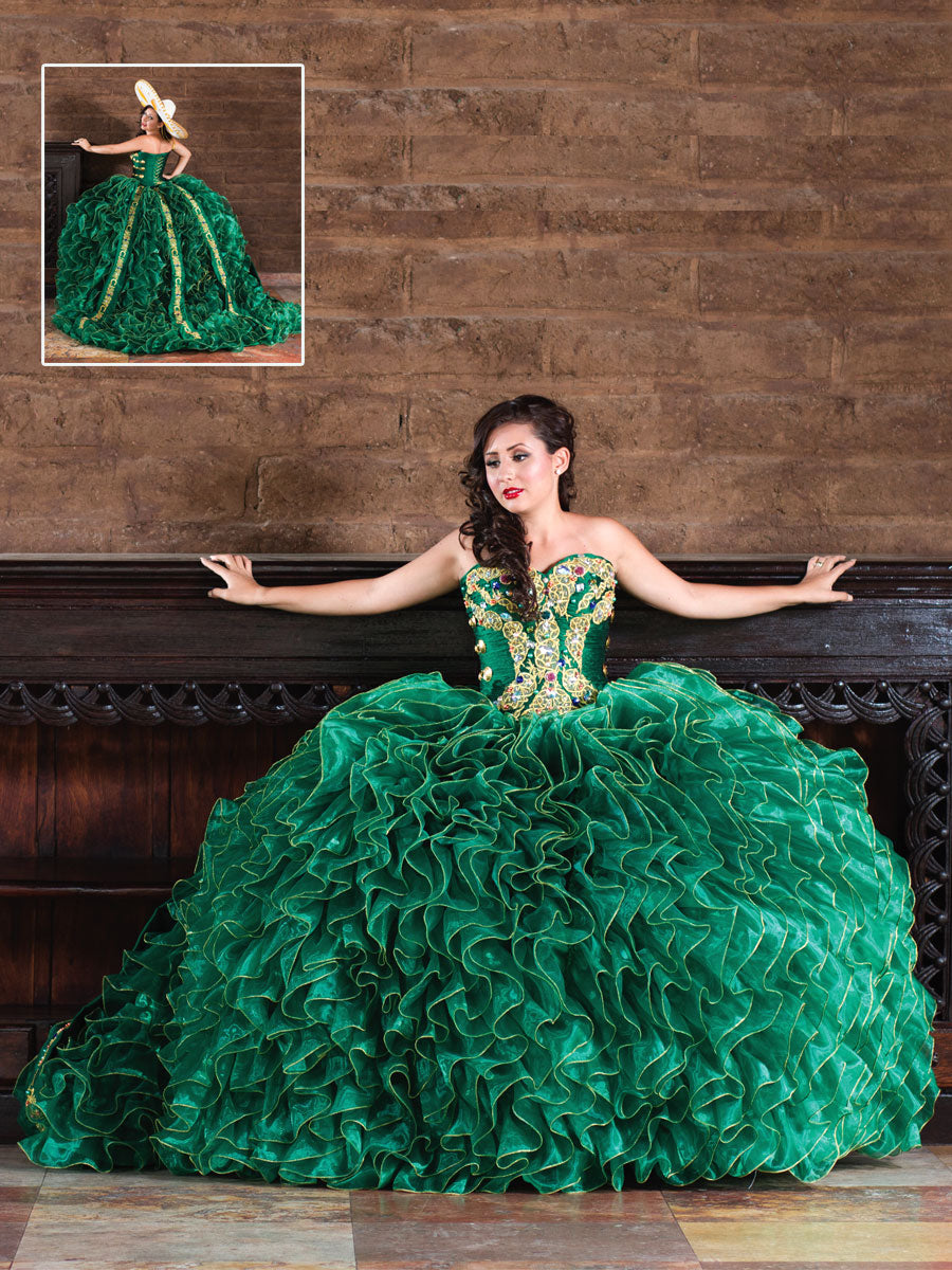 Vestido De Quinceañera Joanini Ch-05 100% Poliester Verde/Dorado 600022