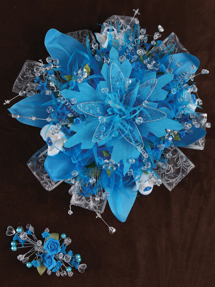 Ramos Quinceañeras Mis Xv Primaveras Flor Grande Acrylic/Satin Turquesa 600052