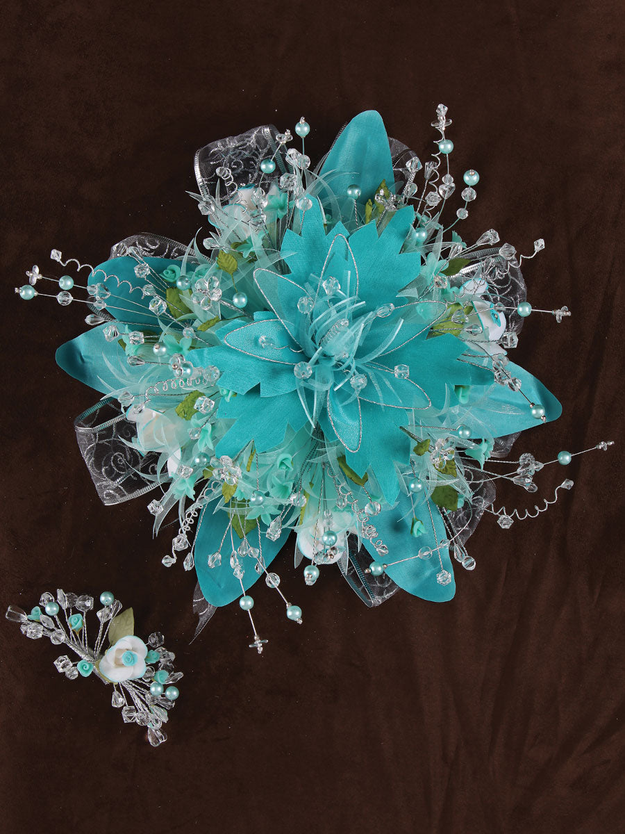 Ramos Quinceañeras Mis Xv Primaveras Flor Grande Acrylic/Satin Aqua 600054