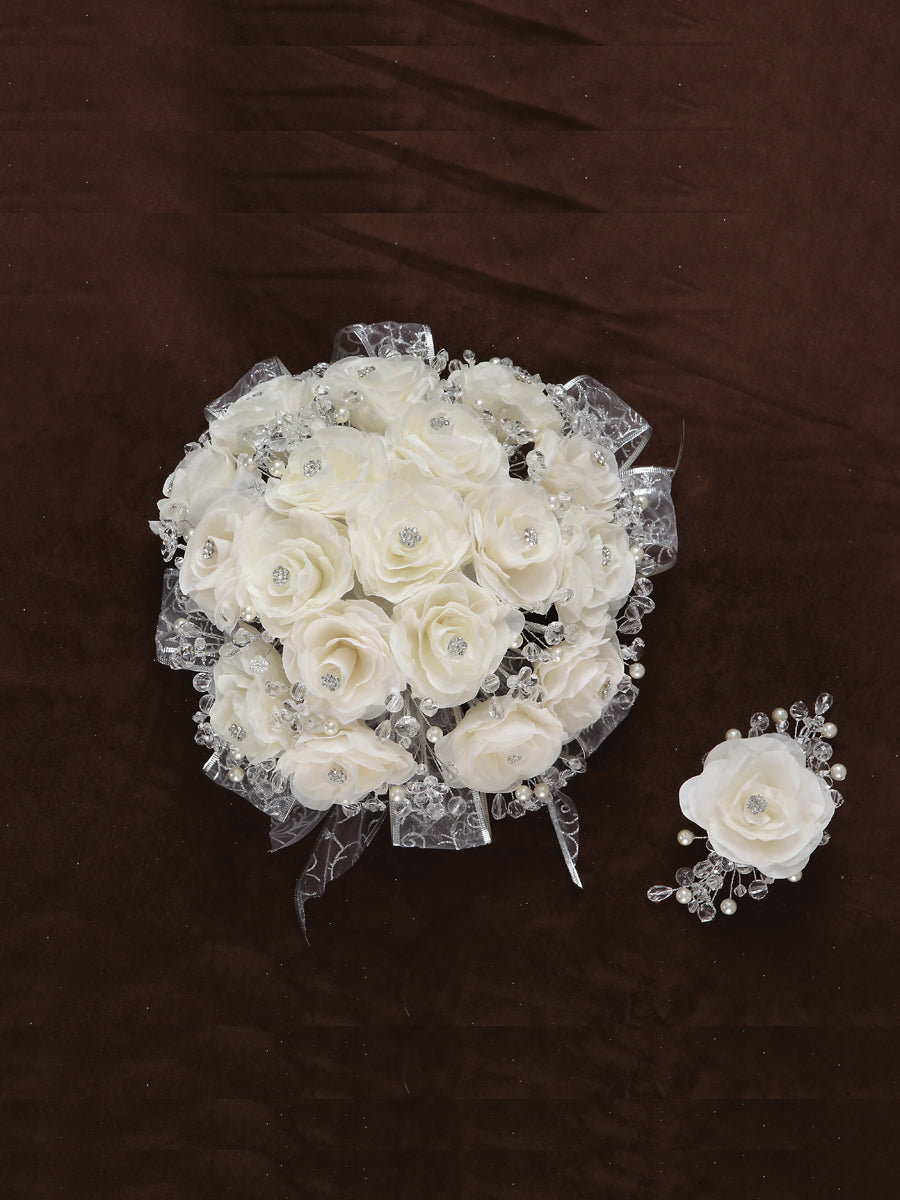 Ramos Quinceañeras Mis Xv Primaveras Rosal Combinado Acrílico/Satinado Marfil/Plata 600072