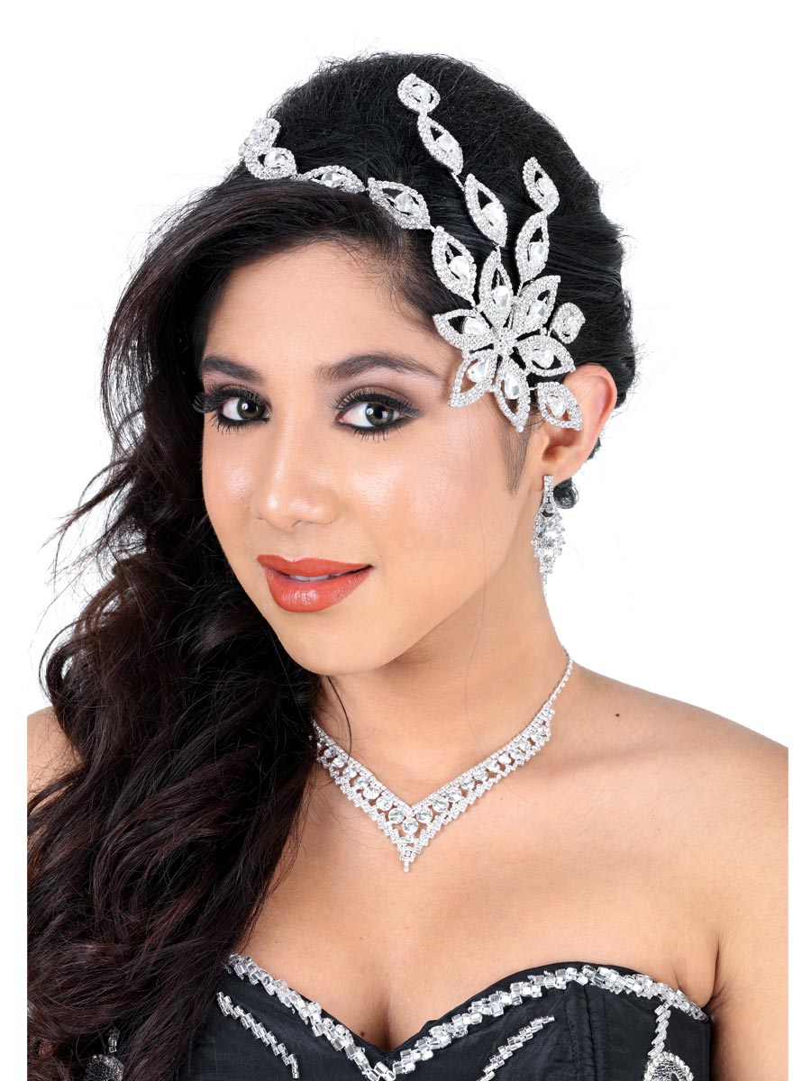 Tocados De Quinceañera Mis Xv Primaveras D-34 Crystal Plata 600216