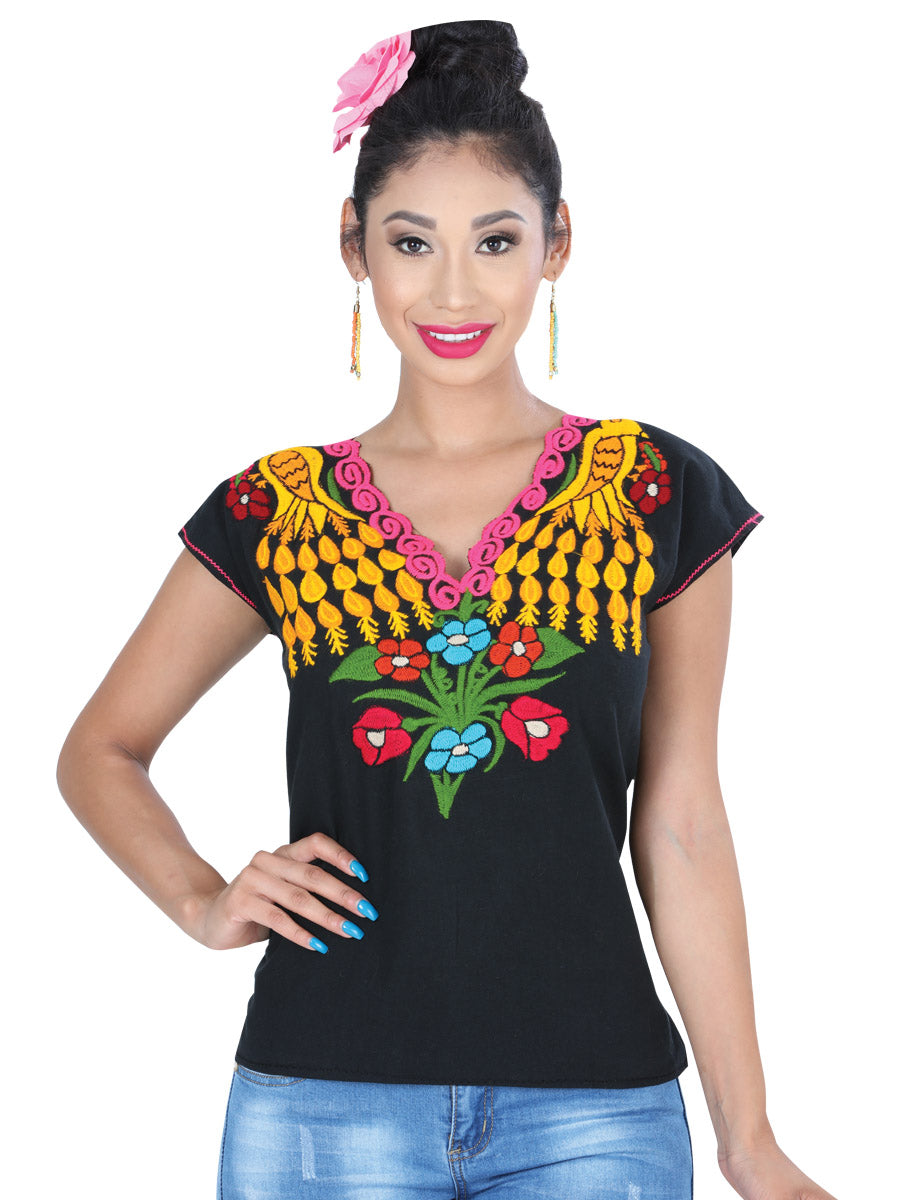 Blusa Mexico Artesanal Bls-Camp-Pvo 50% Algodon, %50 Poliester Negra 601397