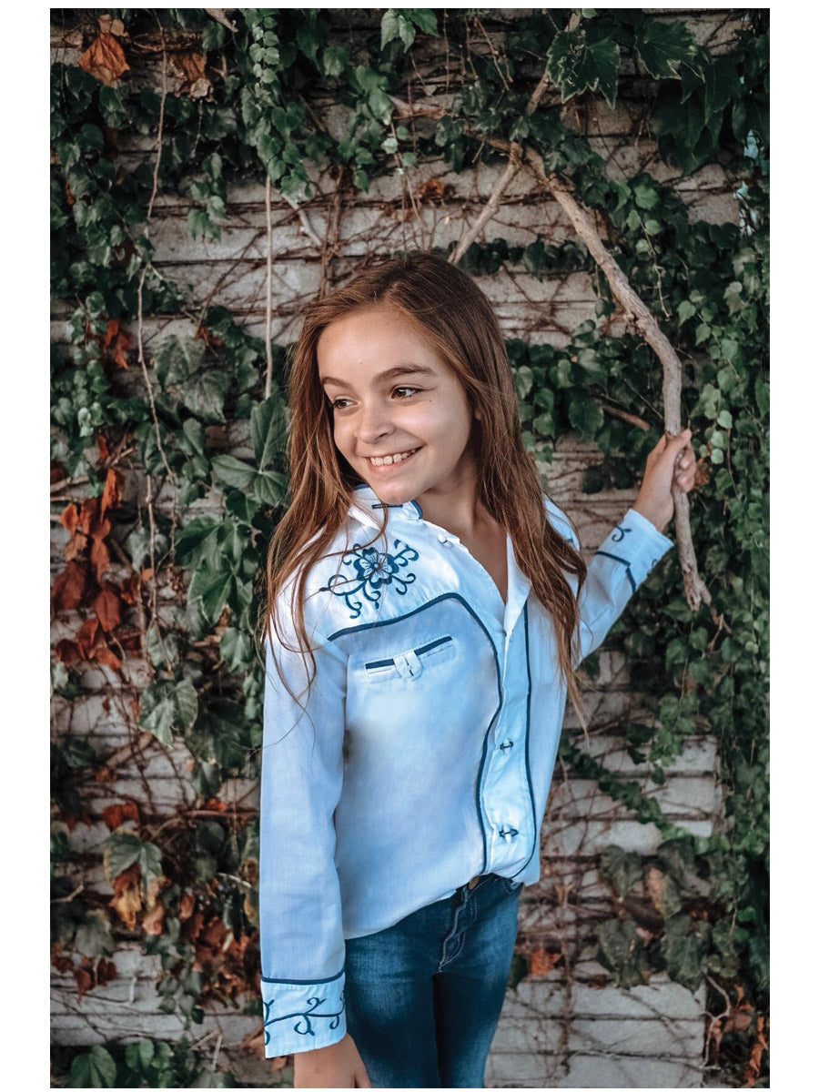 Camisa Charro Mis Xv Primaveras Cam-Flr-N 100% Polyester Blanco/Azul 601467