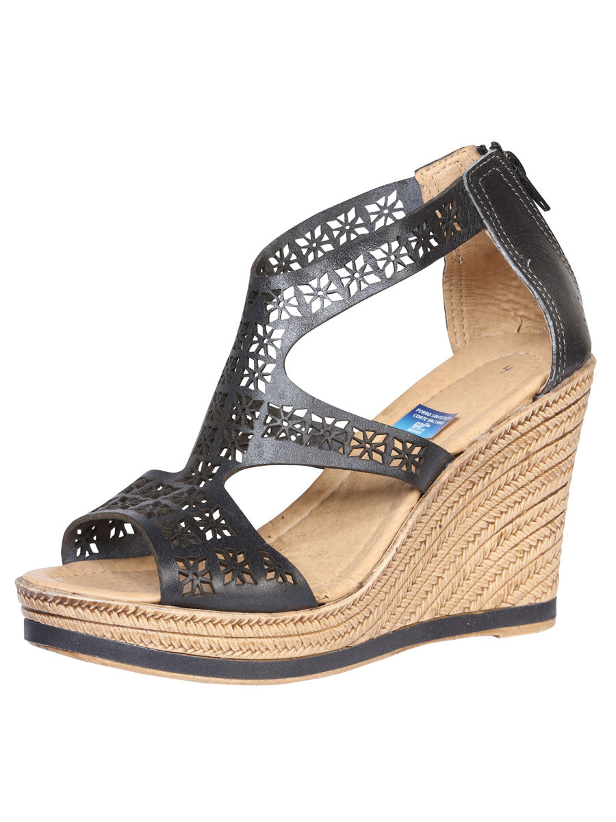 Huarache Plataforma México Artesanal Marcos Piel Negro 601941