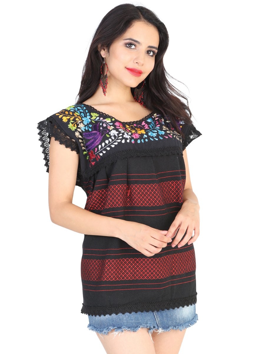 Blusa Bluson Mexico Artesanal Paloma 50% Algodón 50% Poliester Negro 601968