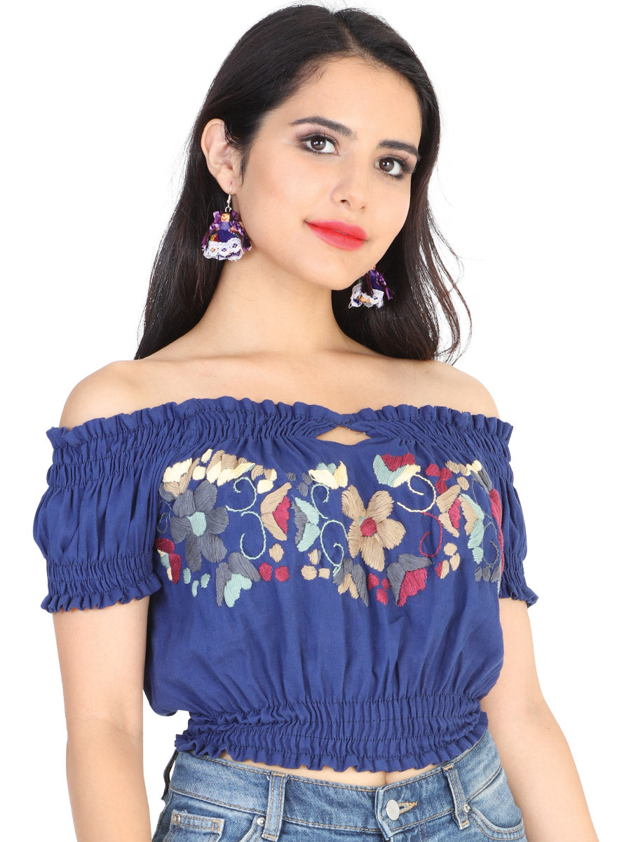 Blusa Mexico Artesanal Jardin 100% Algodon Marino 601985