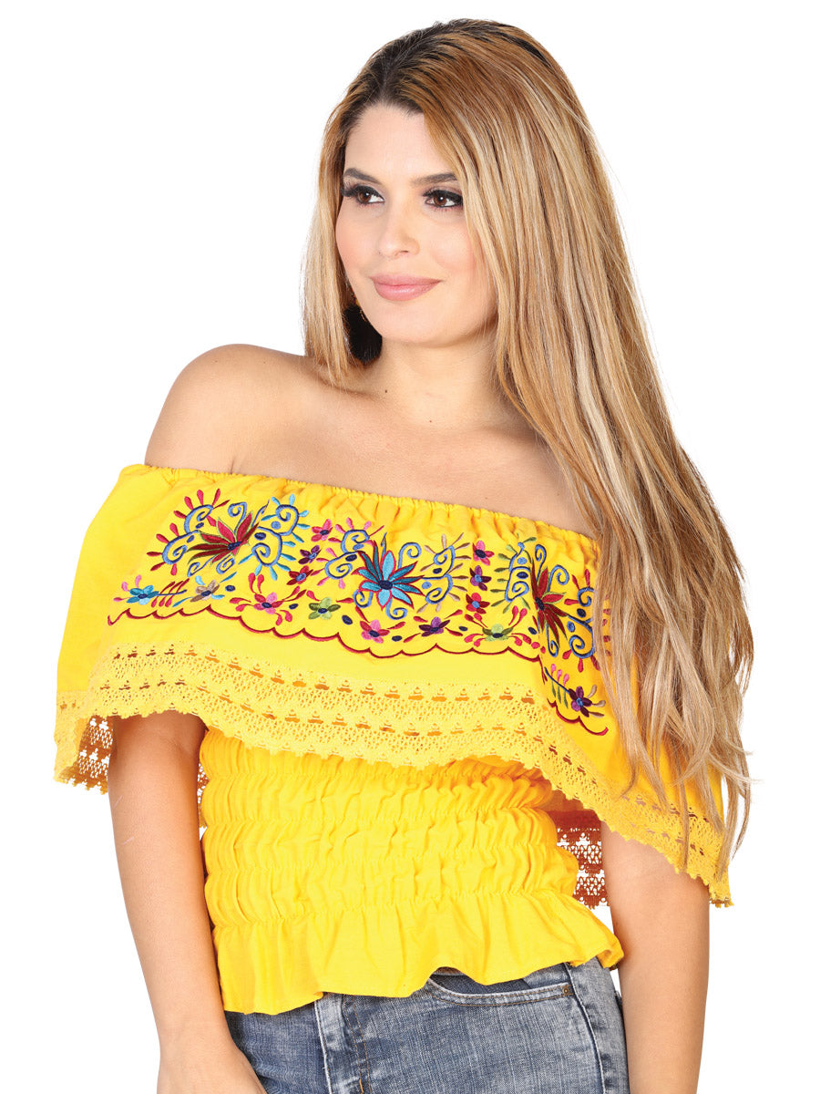 Blusa Juvenil Mexico Artesanal Floral 100% Algodon Amarillo 602460