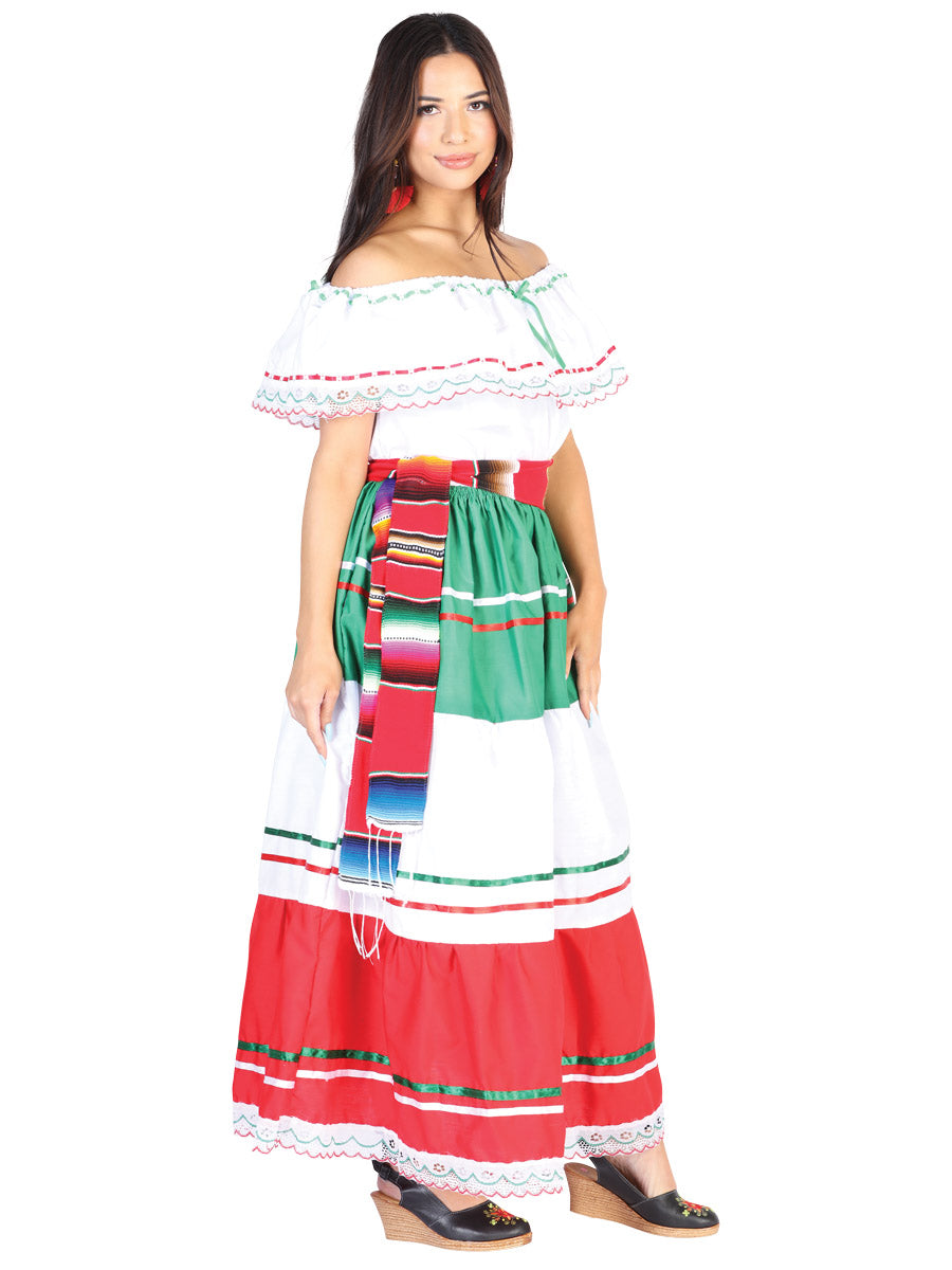 Falda Mexico Artesanal Tricolor-Olan 100% Algodon Tricolor 602492