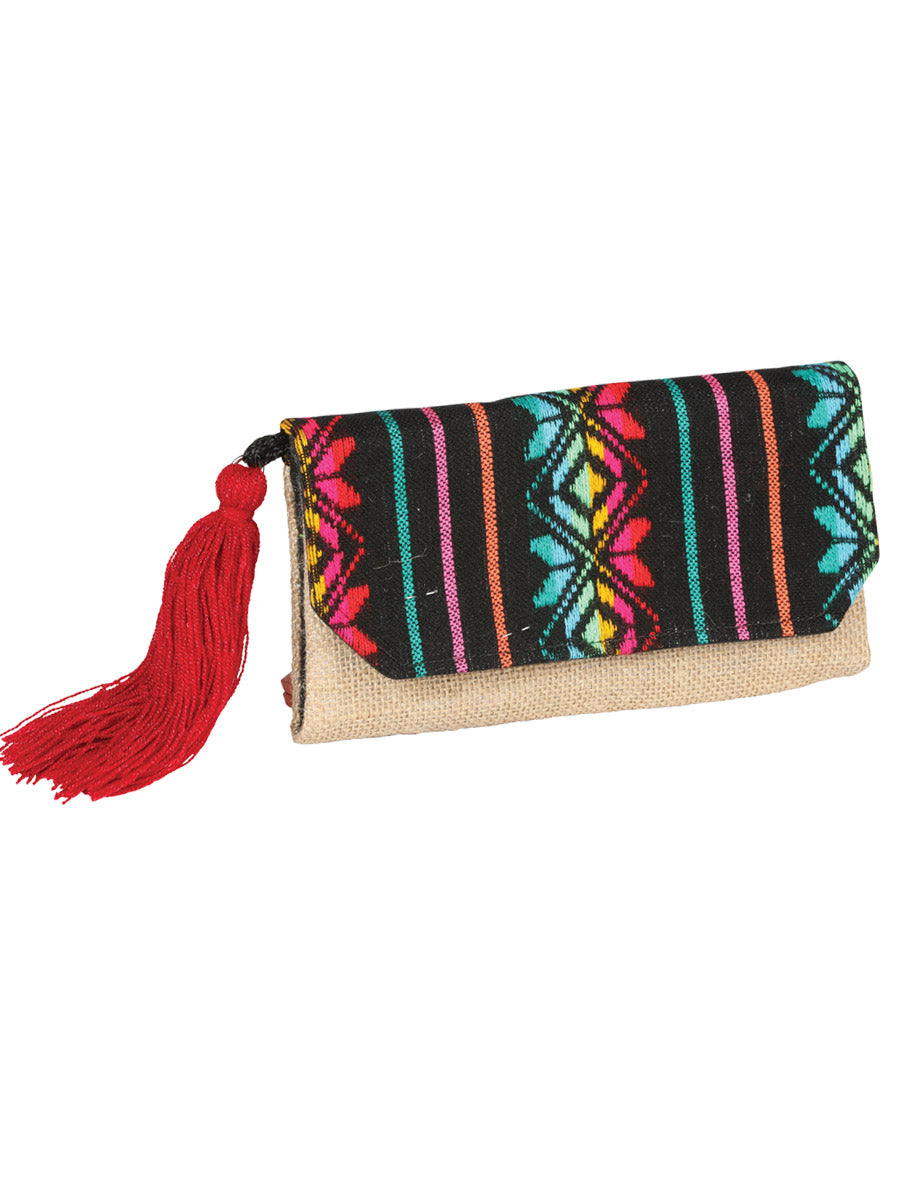 Cartera Mexico Artesanal Sk-B038 Yute/Cambaya Negro 603025