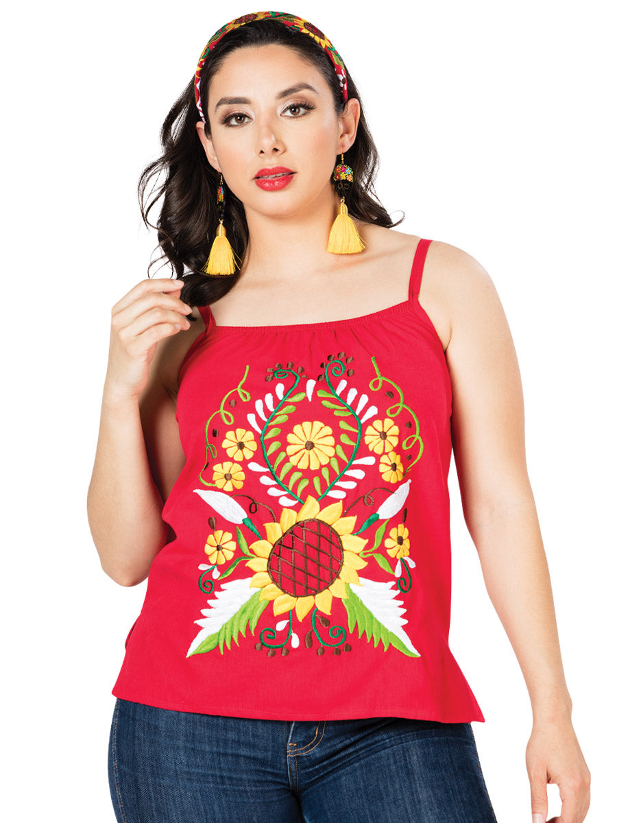 Artesanal Bordado Blusa 100% Algodón Rojo 603073