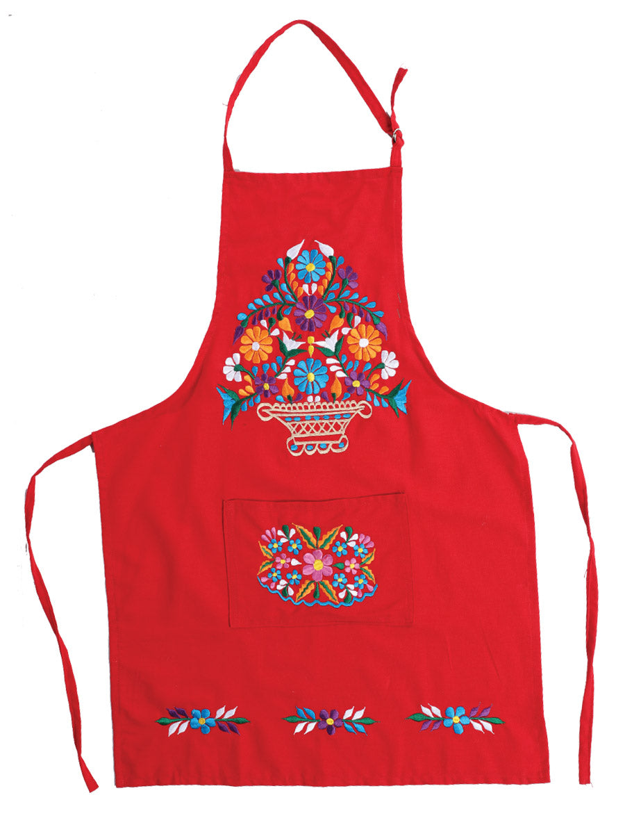 Mexicano Artesanal Bordado Apron 50% Algodón, %50 Poliéster Rojo 603195
