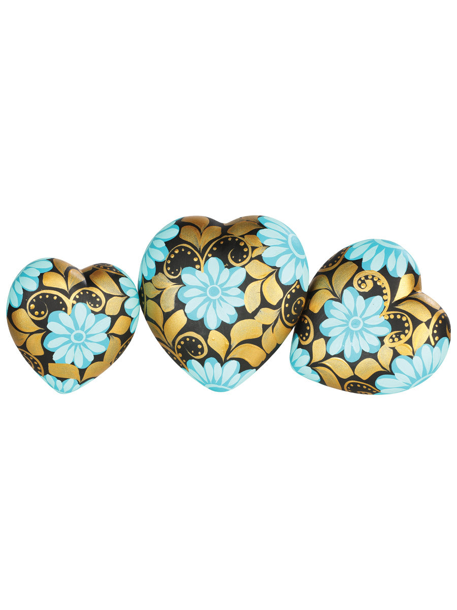 Articulo Hogar Mexico Artesanal Corazones Dorados Ceramica Azul 603407