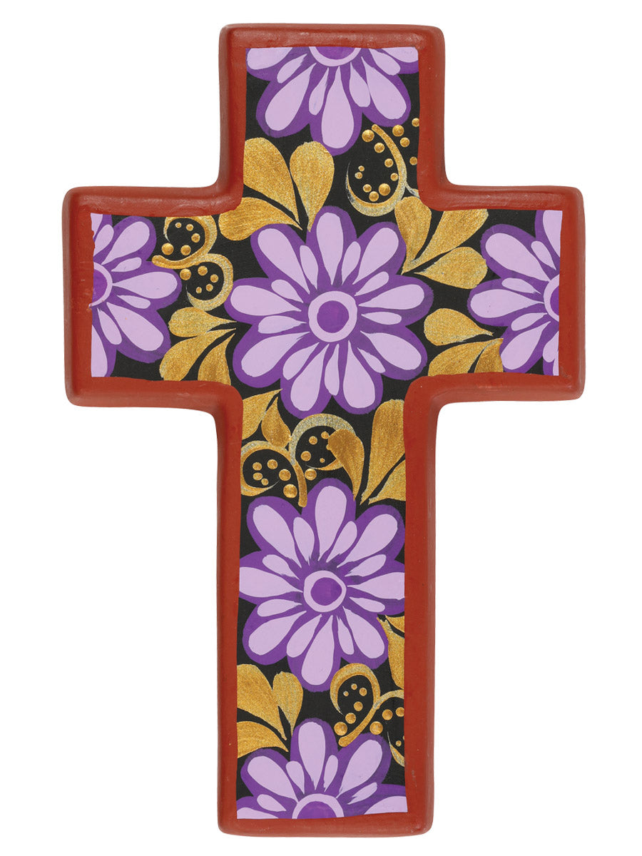 Articulo Hogar Mexico Artesanal Cruz De 10' Dorado Ceramica Morado 603410