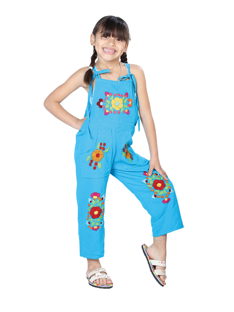 Artesanal Bordado Jumpsuit 100% Algodón Turquoise 603588