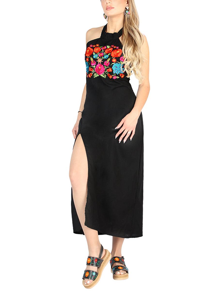 Vestido Halter Charro Store Avertura 100% Algodon Negro 604056
