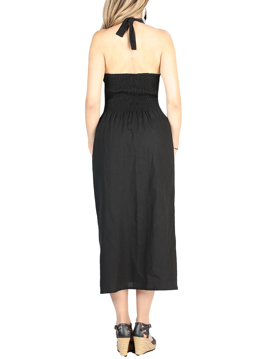 Artesanal Bordado Vestido 100% Algodón Negro 604056