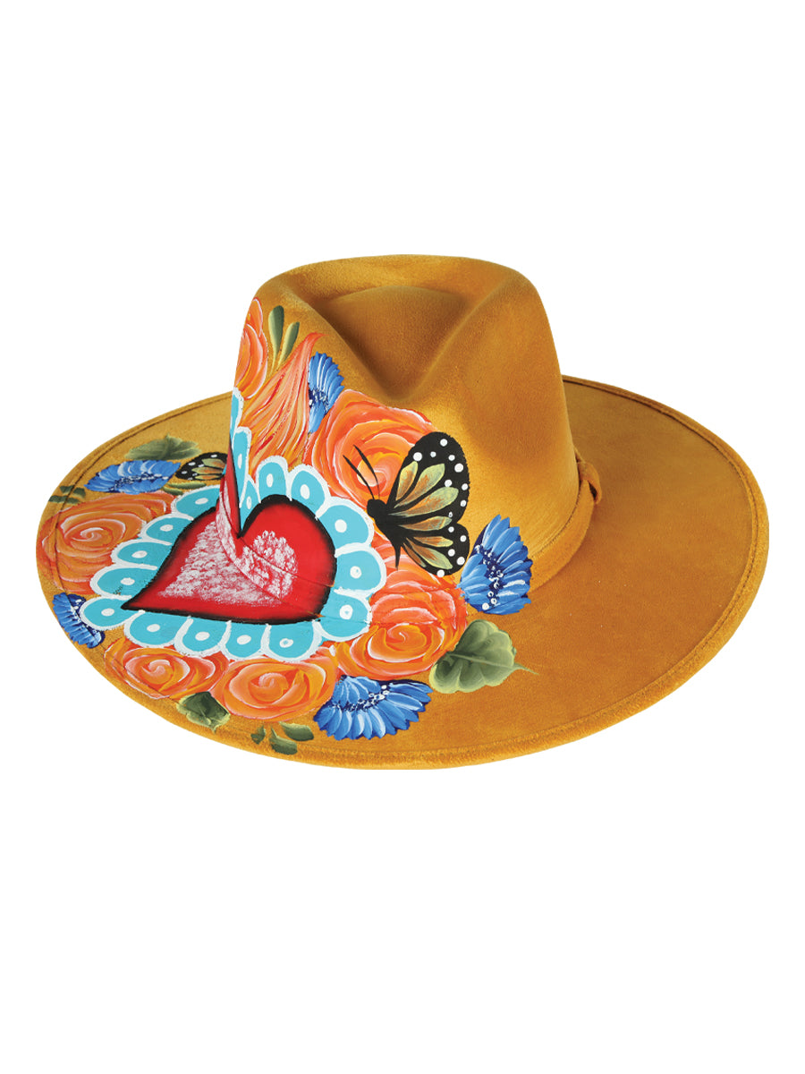 Sombrero Fedora Charro Store Corazon Rosas Naranja Gamuza Mostaza 604069