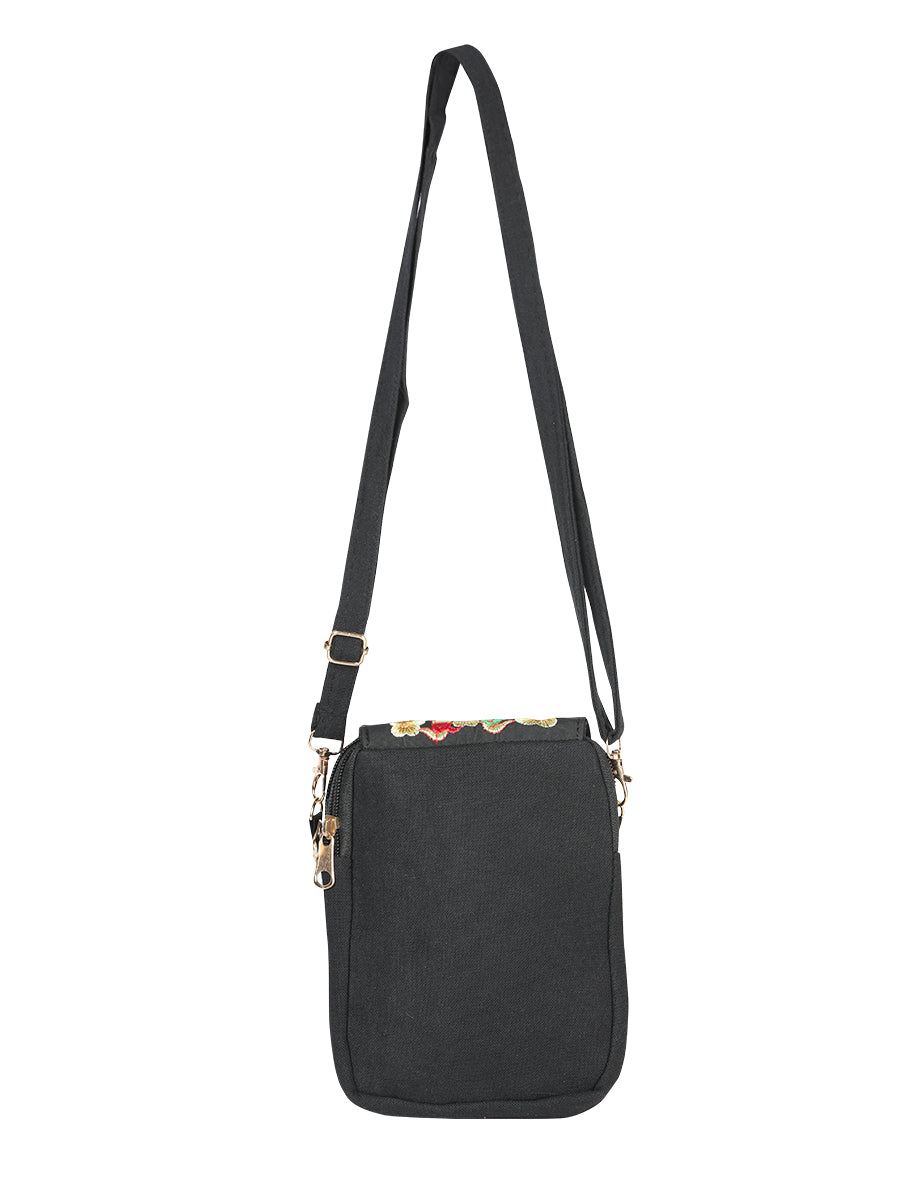 Bolsa Bordada El General Ac-186 Tela Negro/Rosa 702186