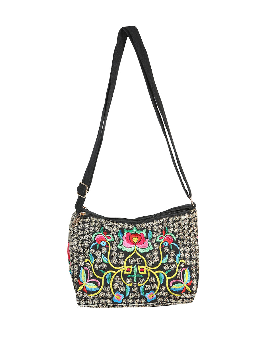 Bolsa Bordada El General Ac-359 Tela Negro/Rosa 702194