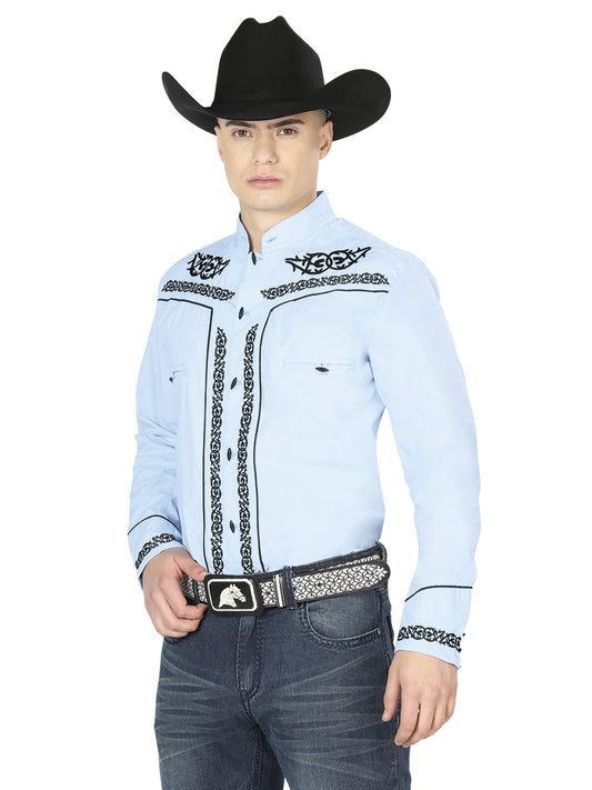Camisa Charra M/ Larga El General Chc060 65% Poliester 35% Algodon Azul 40785