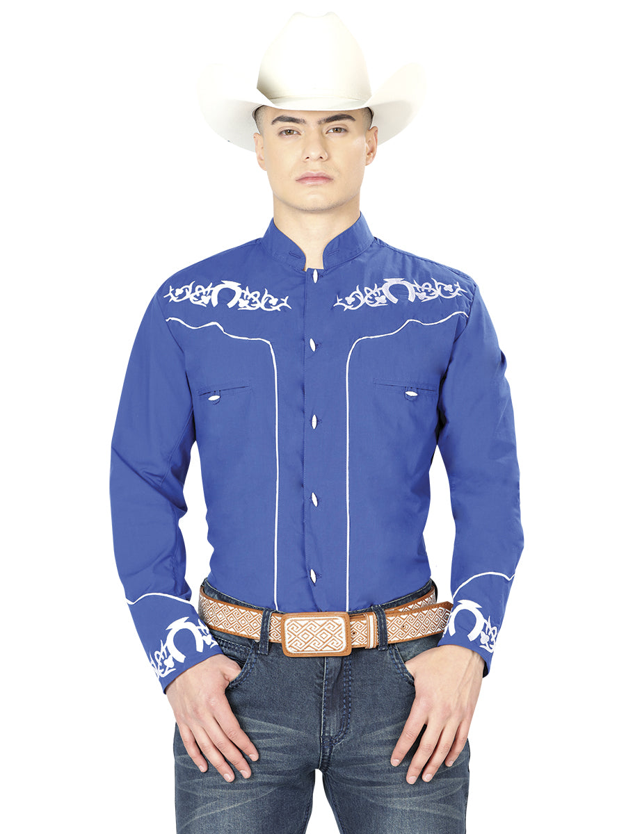 Camisa Charra M/ Larga El General Chc062 65% Poliester 35% Algodon Azul Cobalto 40791