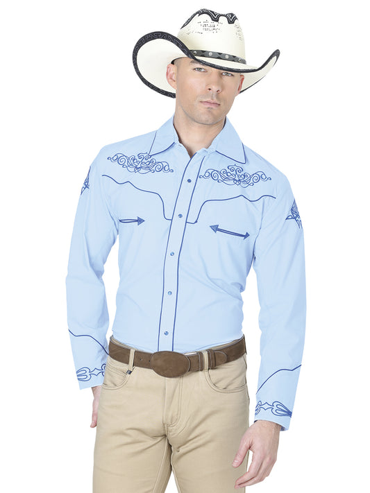 Camisa Vaquera Manga Larga El General Mch-02-03 65% Polyester 35% Algodon Azul Cielo 40985