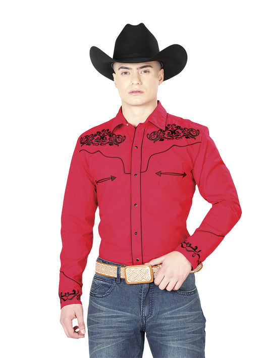 Camisa Vaquera M/ Larga El General Mch-02-04 65% Poliester 35% Algodon Rojo 40989