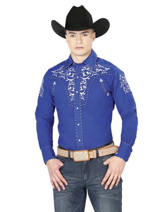 Camisa Vaquera M/ Larga El General Mch-02-07 65% Poliester 35% Algodon Azul Cobalto 40993