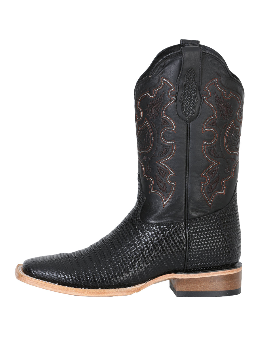 Bota Rodeo El General Sr-18-144 Piel Grabado Tejido Negro 41790