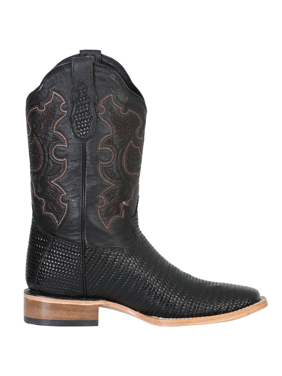 Bota Rodeo El General Sr-18-144 Piel Grabado Tejido Negro 41790