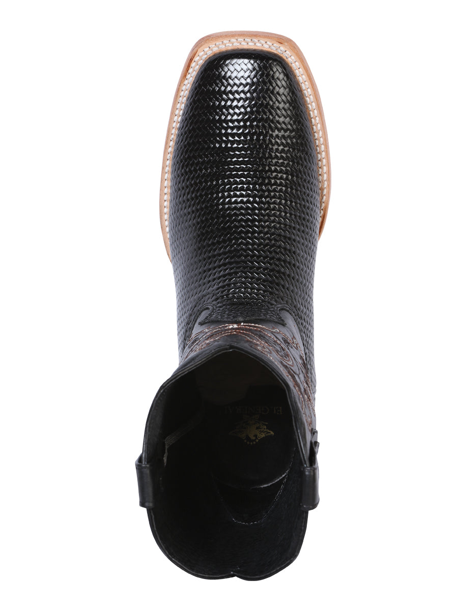 Bota Rodeo El General Sr-18-144 Piel Grabado Tejido Negro 41790