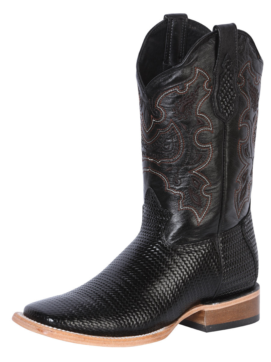 Bota Rodeo El General Sr-18-144 Piel Grabado Tejido Negro 41790