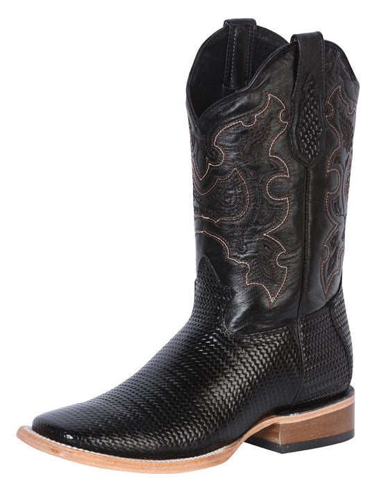 Bota Rodeo El General Sr-18-144 Piel Grabado Tejido Negro 41790