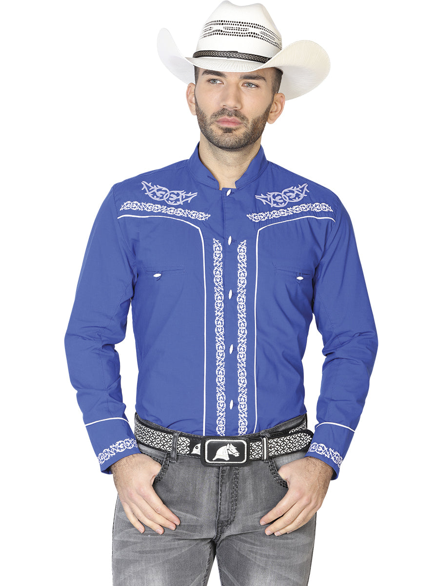 Camisa Charra M/ Larga El Senor De Los Cielos Chc060 65% Polyester 35% Algodon Cobalto 42878