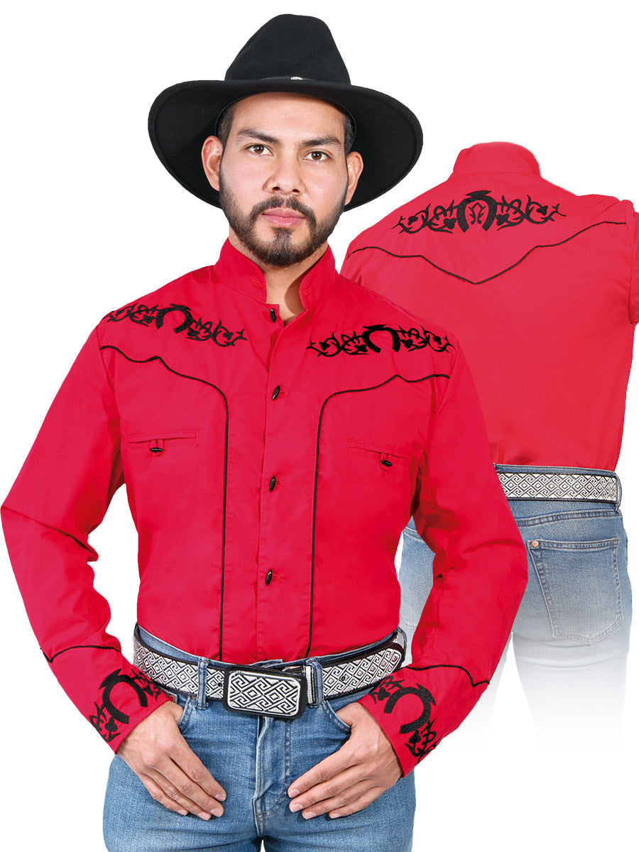 Camisa Charra M/ Larga El Senor De Los Cielos Chc062 65% Polyester 35% Algodon Rojo 42883