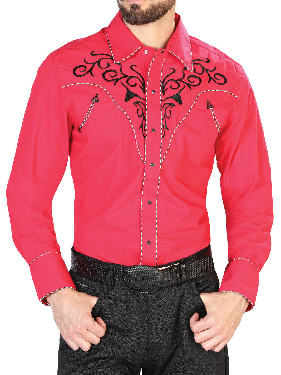 el General Bordado Vaquero Camisa Rojo/negro 42889