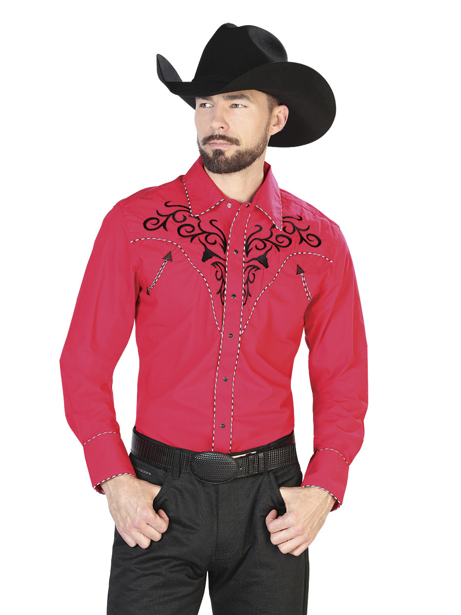el General Bordado Vaquero Camisa Rojo/negro 42889